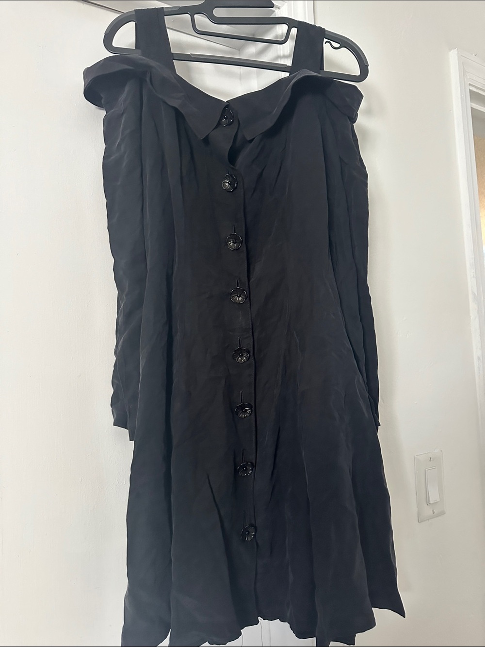Paris Blues Black Off-Shoulder Button-Front Midi Dress